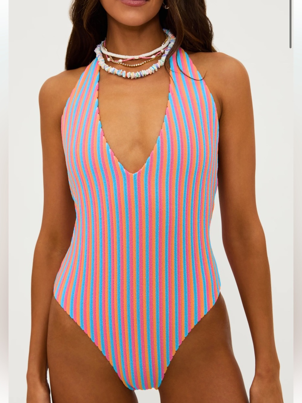 Beach Riot Frida One Piece Swimsuit Multicolor Stripe NWT